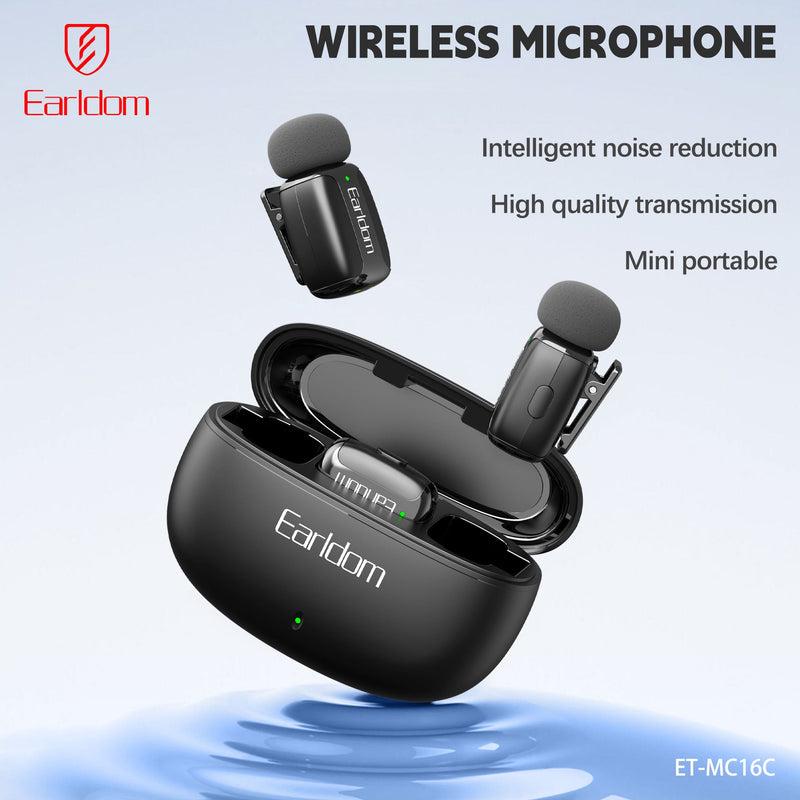 Mikrofon wireless Earldom MC16C, set 2 copë me kuti karikimi, type-c