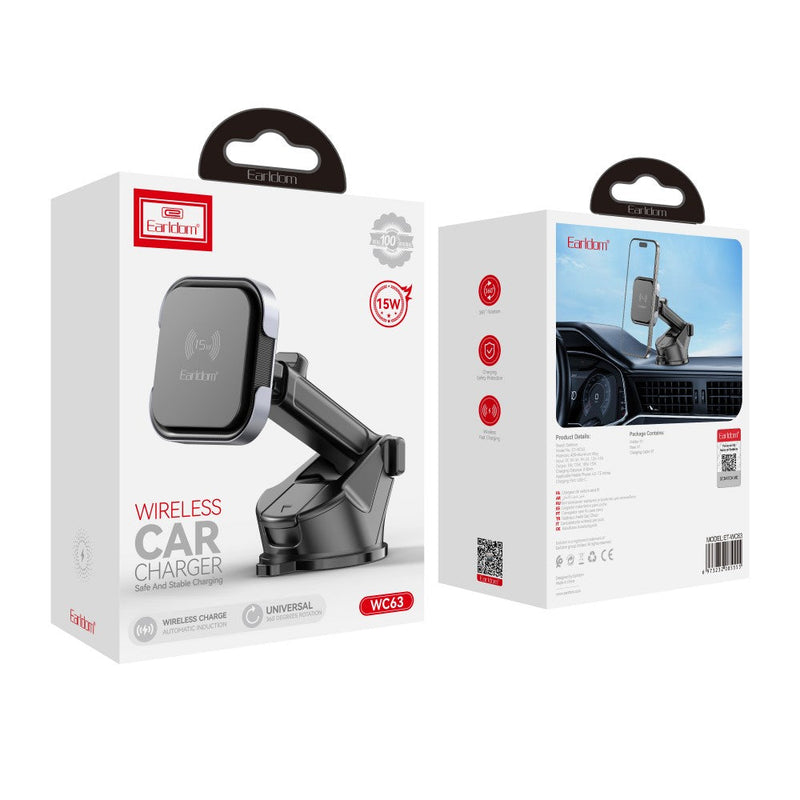 Mbajtës celulari dhe karikues wireless magnetik 15W, Earldom WC63