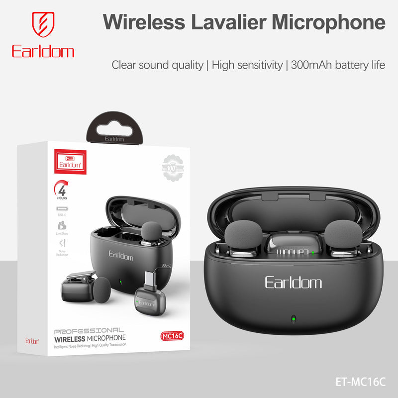 Mikrofon wireless Earldom MC16C, set 2 copë me kuti karikimi, type-c