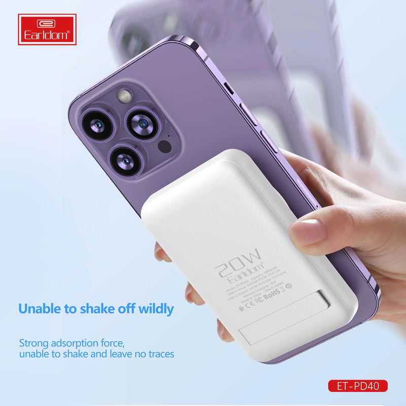Powerbank magnetik Earldom PD40, 5000mAh, 15W wireless, 20W PD fast charge