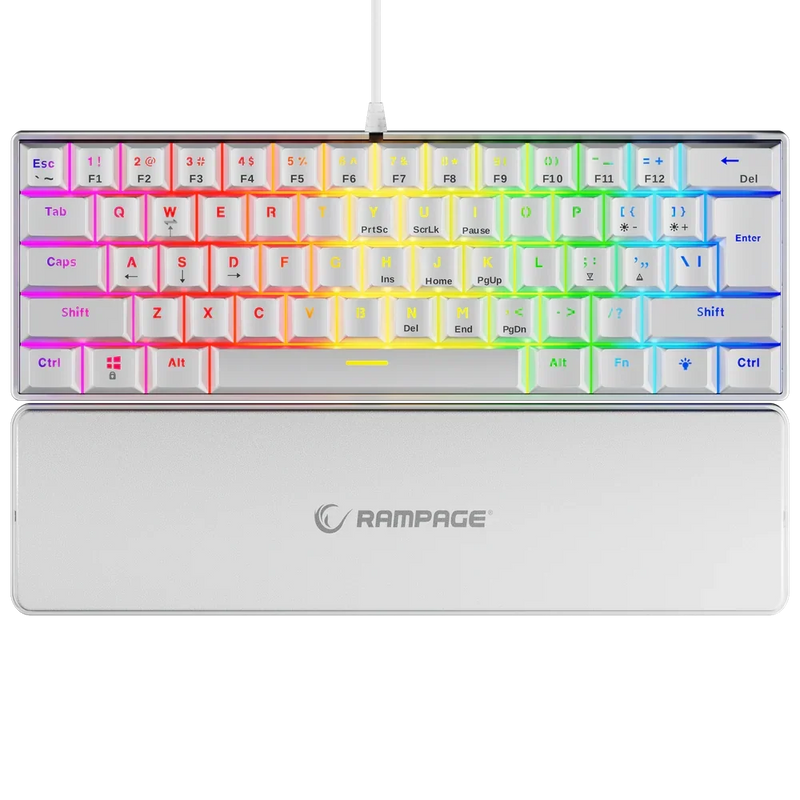 Tastierë Mekanike  Rampage Plower K60 –Gaming, US Layout, Blue Switch, me Mbështetje për Duar, E Bardhë