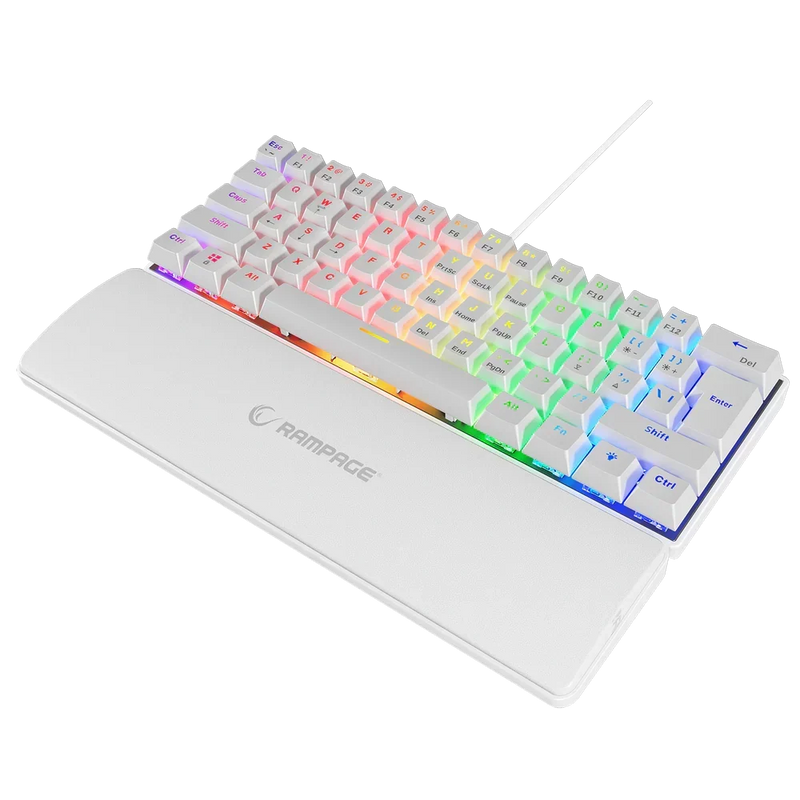 Tastierë Mekanike  Rampage Plower K60 –Gaming, US Layout, Blue Switch, me Mbështetje për Duar, E Bardhë
