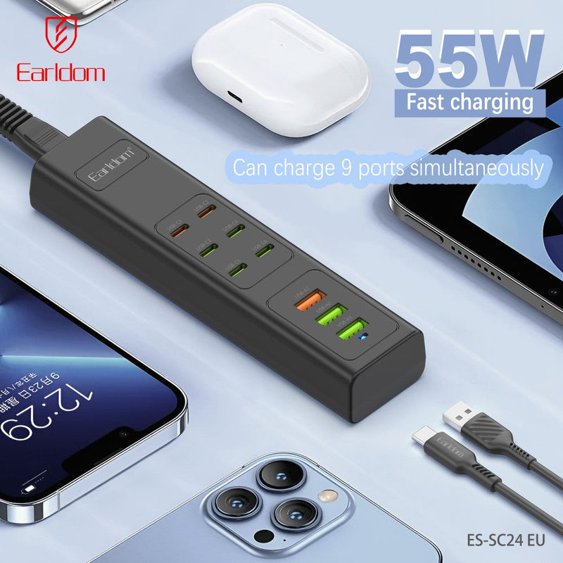Kabllo Vazhduese Earldom SC24, 3x USB-A - 6x USB-C, 55W