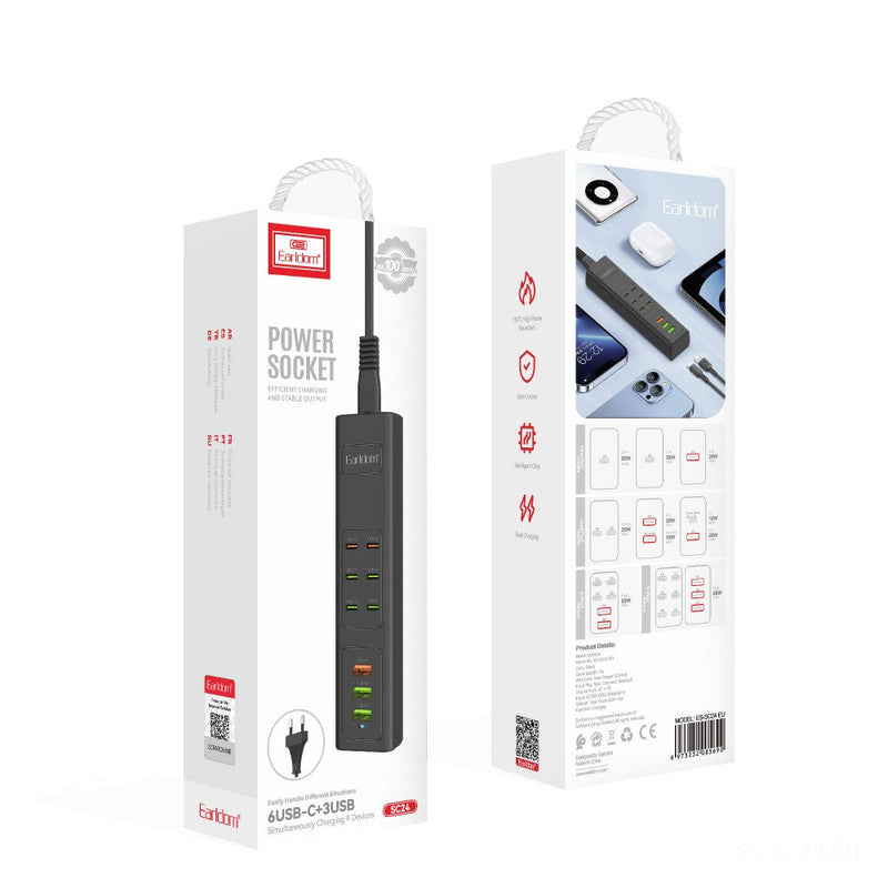 Kabllo Vazhduese Earldom SC24, 3x USB-A - 6x USB-C, 55W