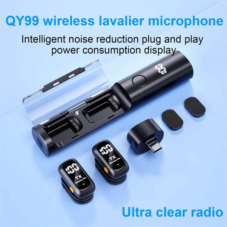 Mikrofon wireless lavalier 3n1 QY99, clip-on, me charging case, plug & play, Type-C