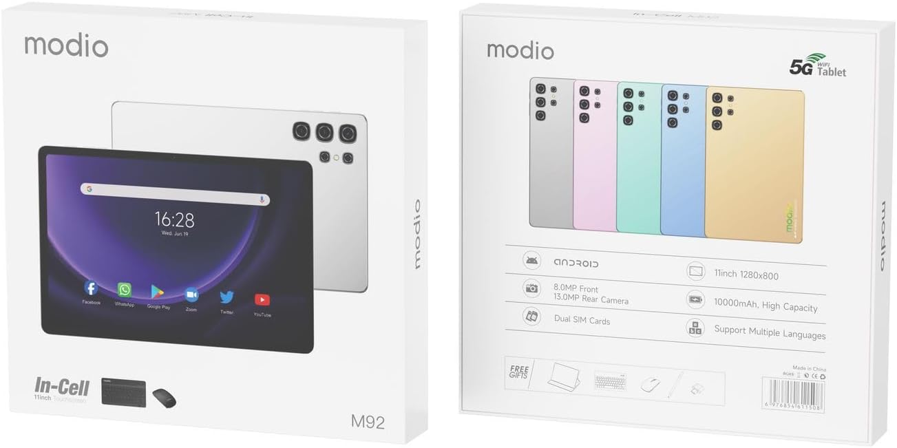 Tablet Modio M92, 16GB RAM / 1TB, Dual-SIM, 11" – me tastierë, maus dhe futrollë, i kaltër