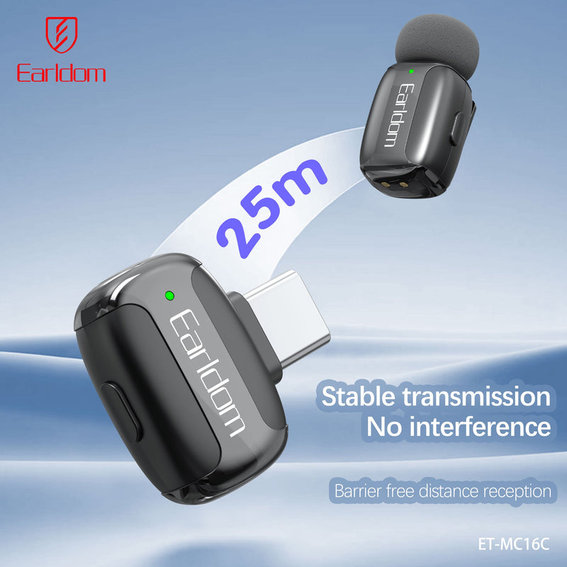Mikrofon wireless Earldom MC16C, set 2 copë me kuti karikimi, type-c