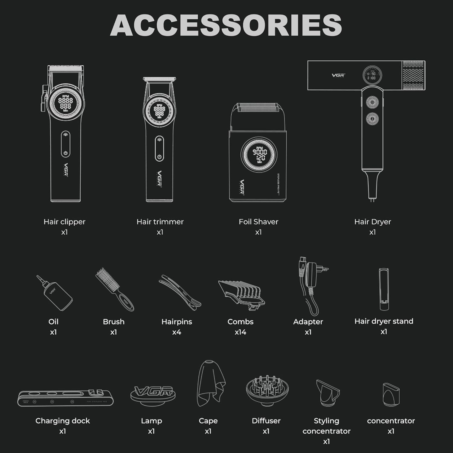 VGR Voyager Professional Barber Combo 4ne1