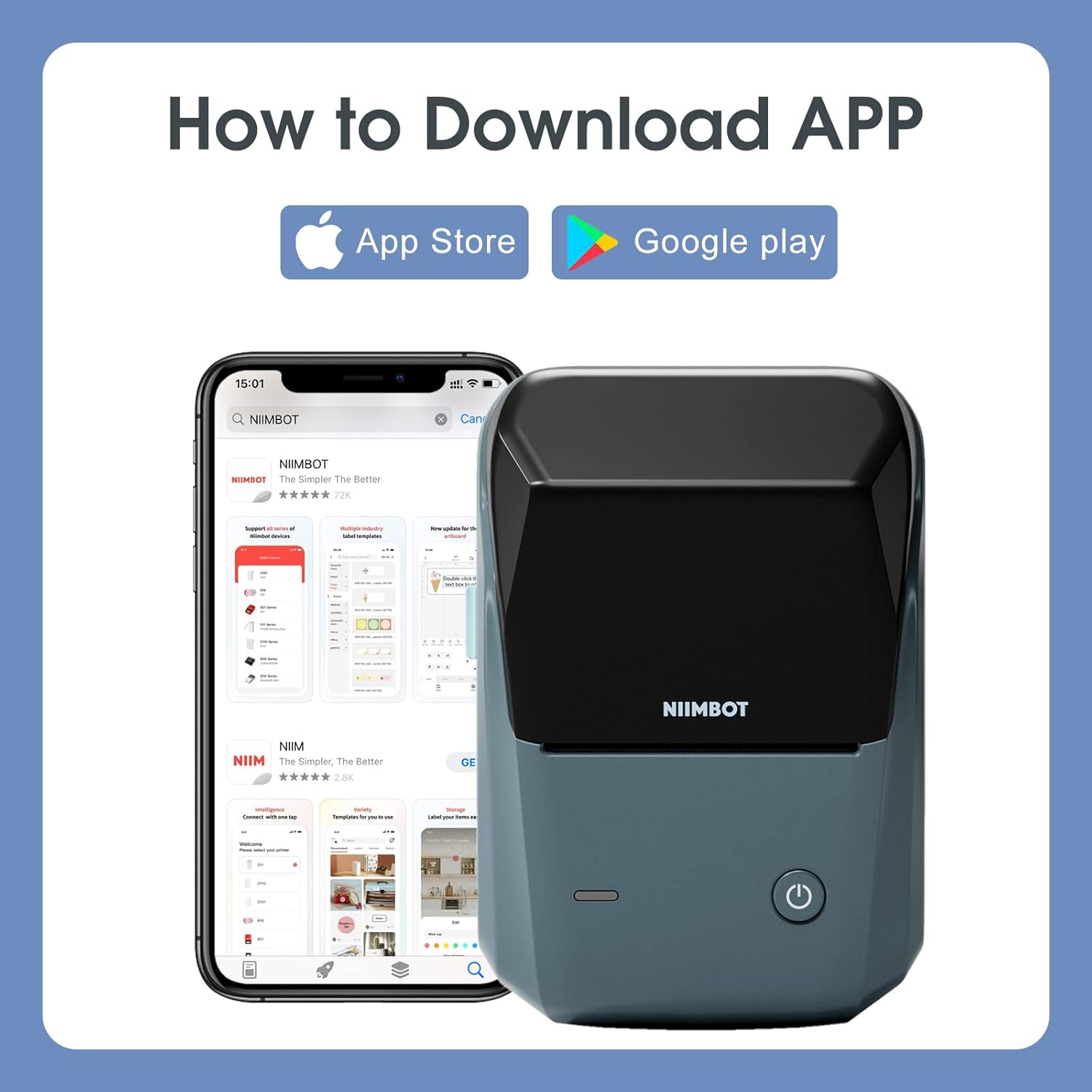 Mini printer termal NIIMBOT B1, me 1 roll gratis, i kaltër