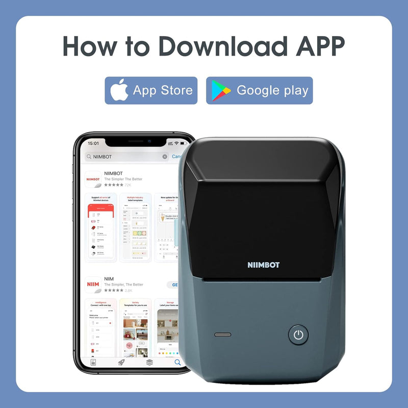 Mini printer termal NIIMBOT B1, me 1 roll gratis, i kaltër