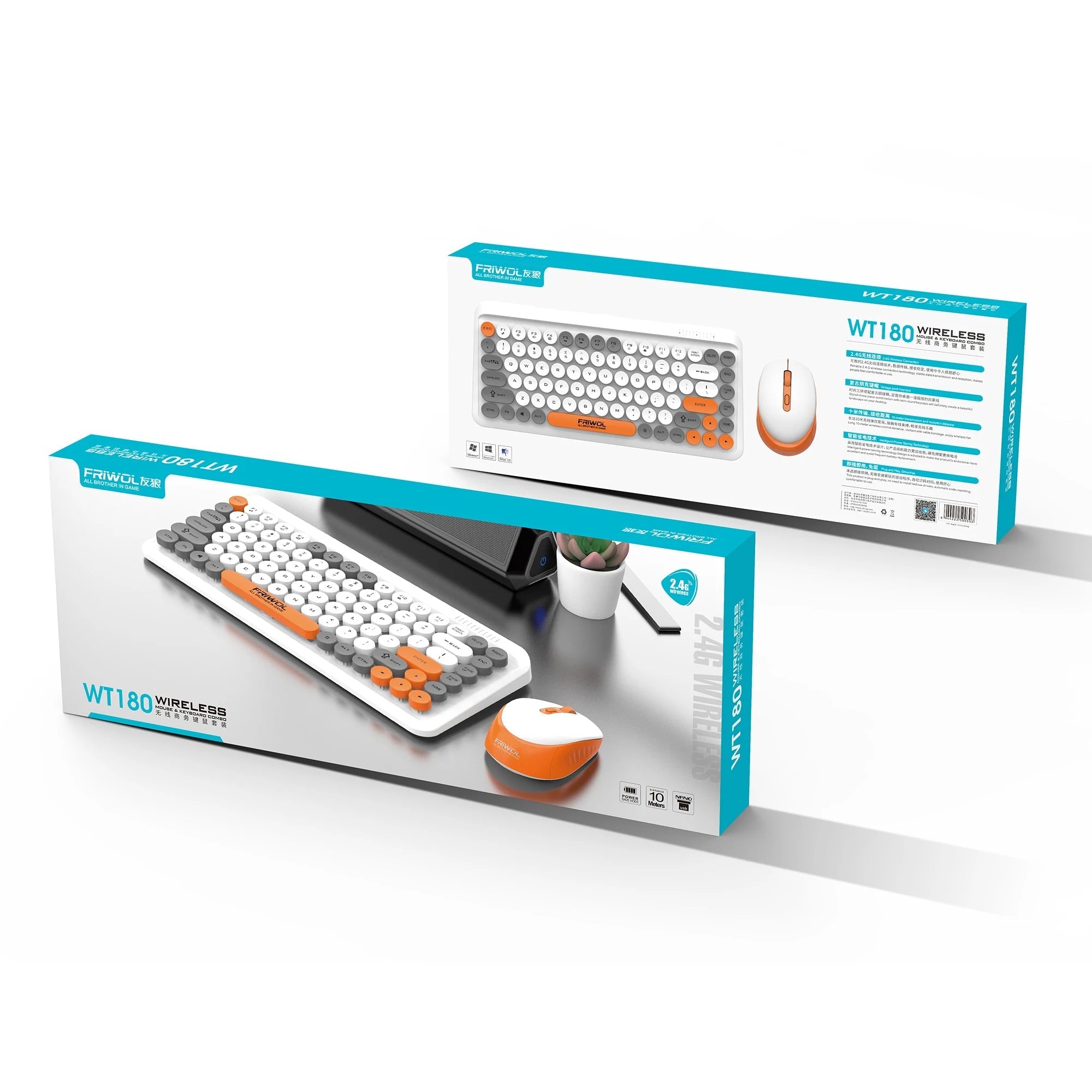 Set tastierë + maus wireless Friwol WT180, të bardha