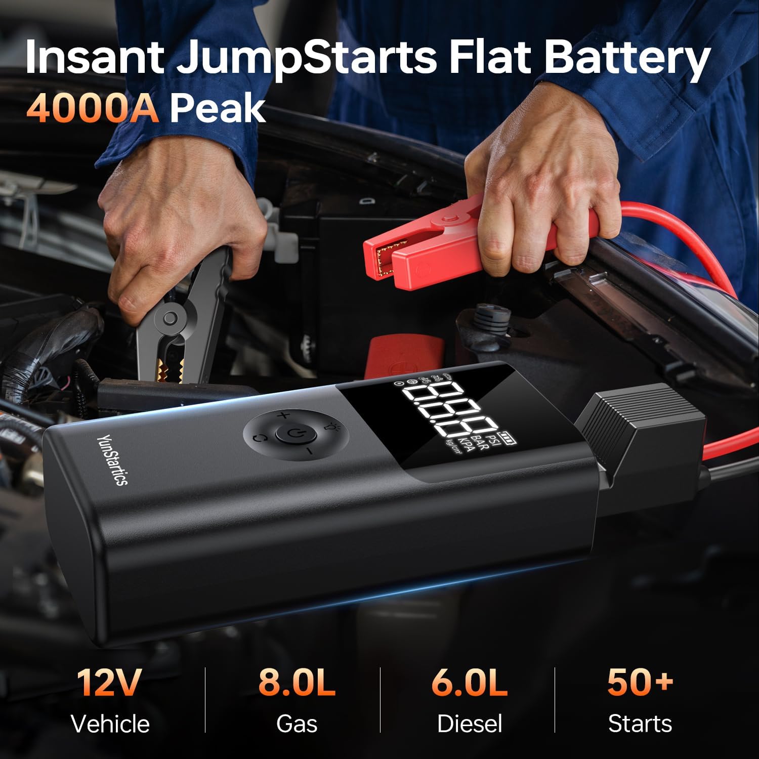 Kompresor portativ me starter RideWise QS213, 10000mAh, 150PSI, power bank