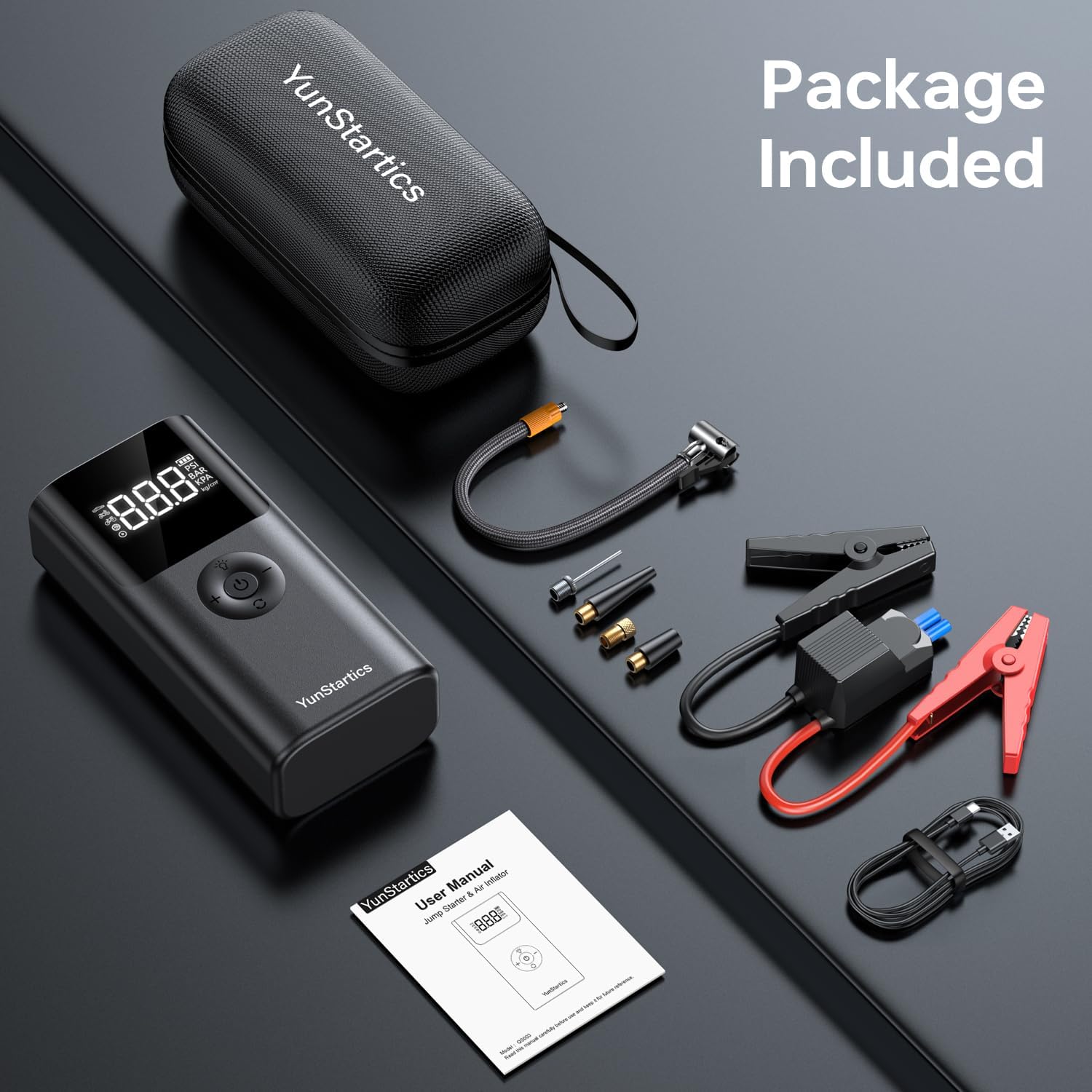 Kompresor portativ me starter RideWise QS213, 10000mAh, 150PSI, power bank