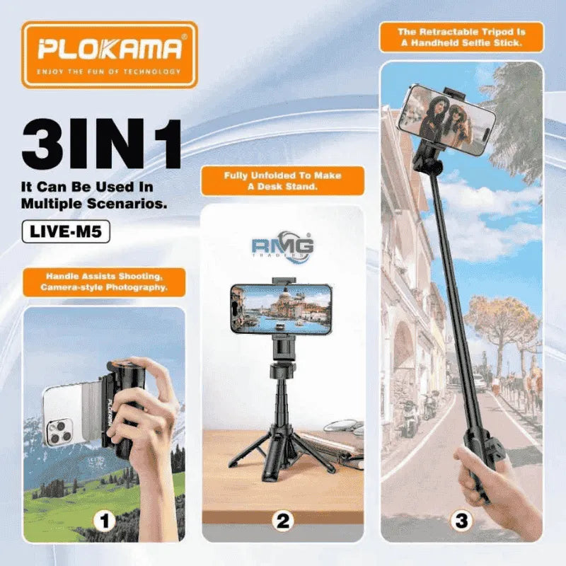 Mini tripod 3n1 me dritë Plokama Live-M5 Pro