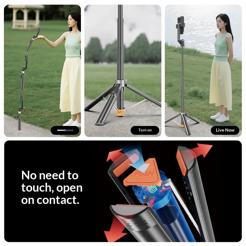 Tripod P61 me hapje automatike, 2m, 360°, me telekomandë Bluetooth