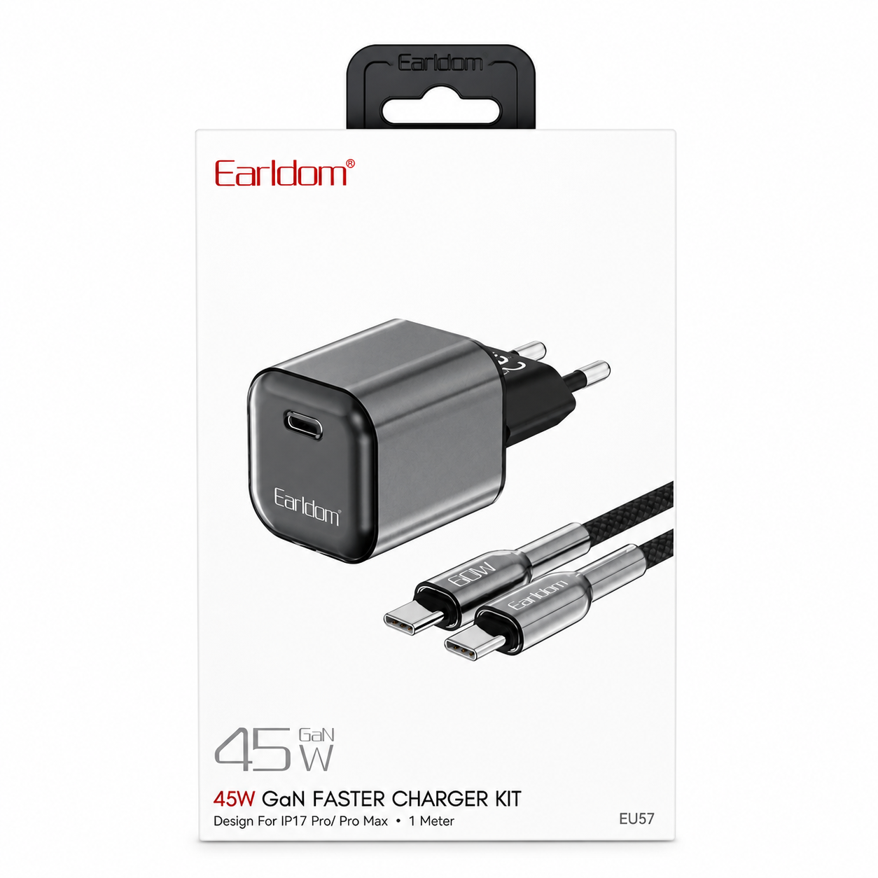 Adapter karikimi + kabllo Earldom EU57, 45W, Type-C, fast charge