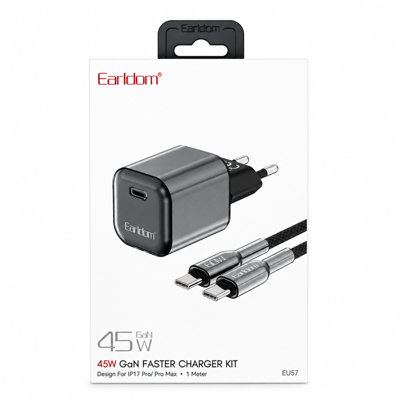 Adapter karikimi + kabllo Earldom EU57, 45W, Type-C, fast charge