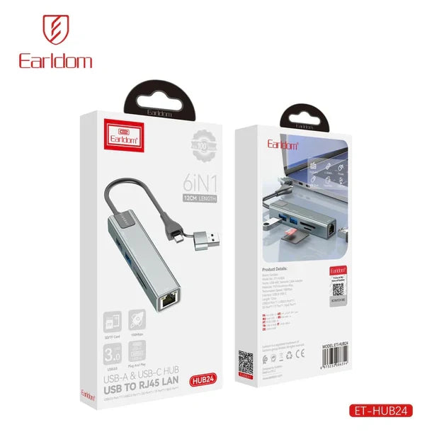 Usb Hub24 6ne1 USB & USB- C TO RJ45 LAN HUB