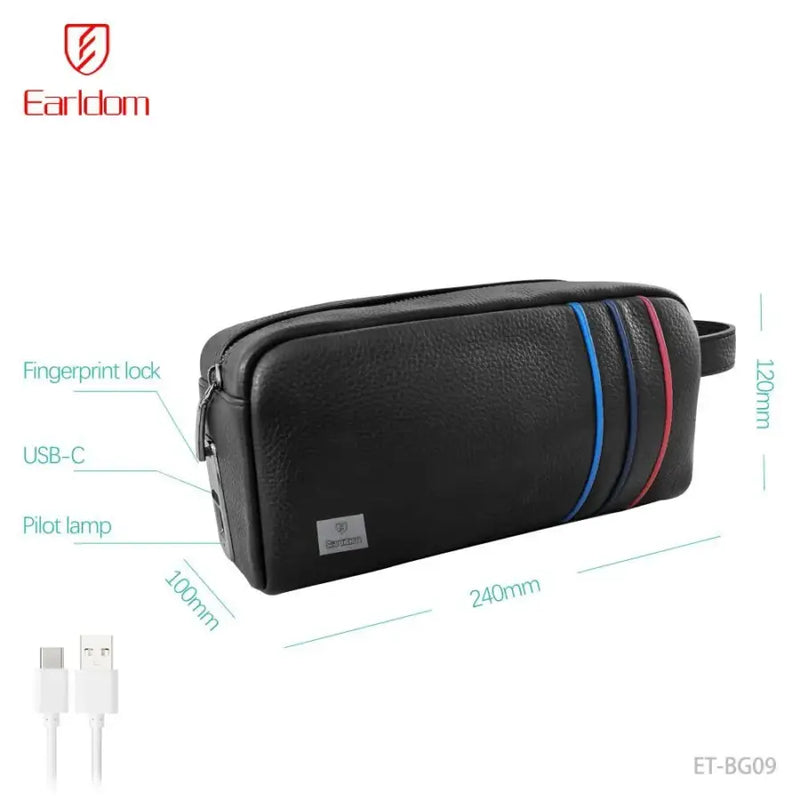 Çantë dore anti-theft Earldom BG09, me fingerprint lock, lëkurë premium