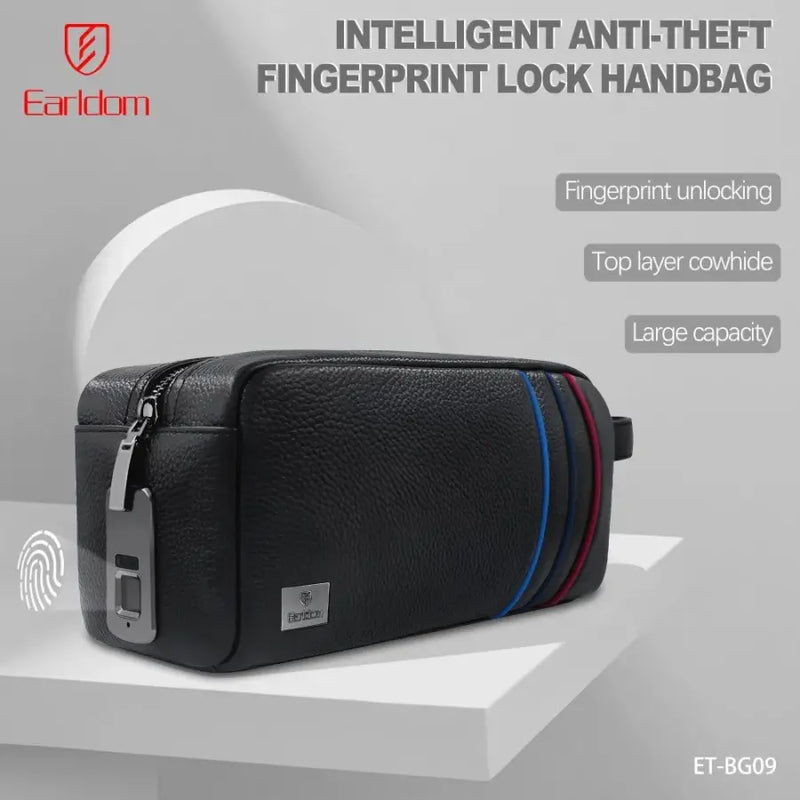 Çantë dore anti-theft Earldom BG09, me fingerprint lock, lëkurë premium