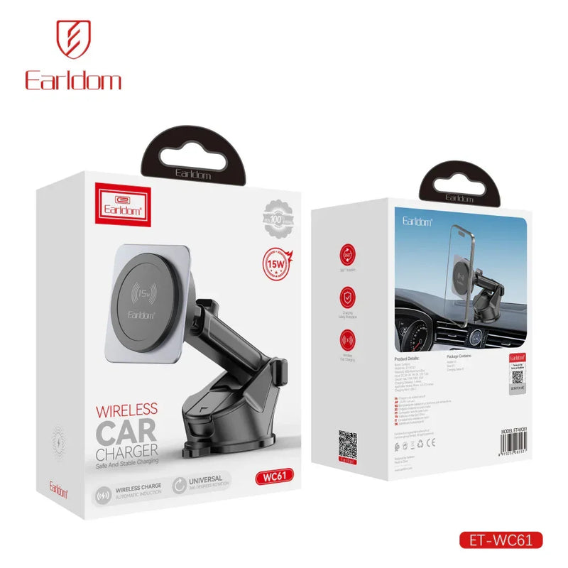 Mbajtës celulari dhe karikues wireless magnetik 15W, Earldom WC61