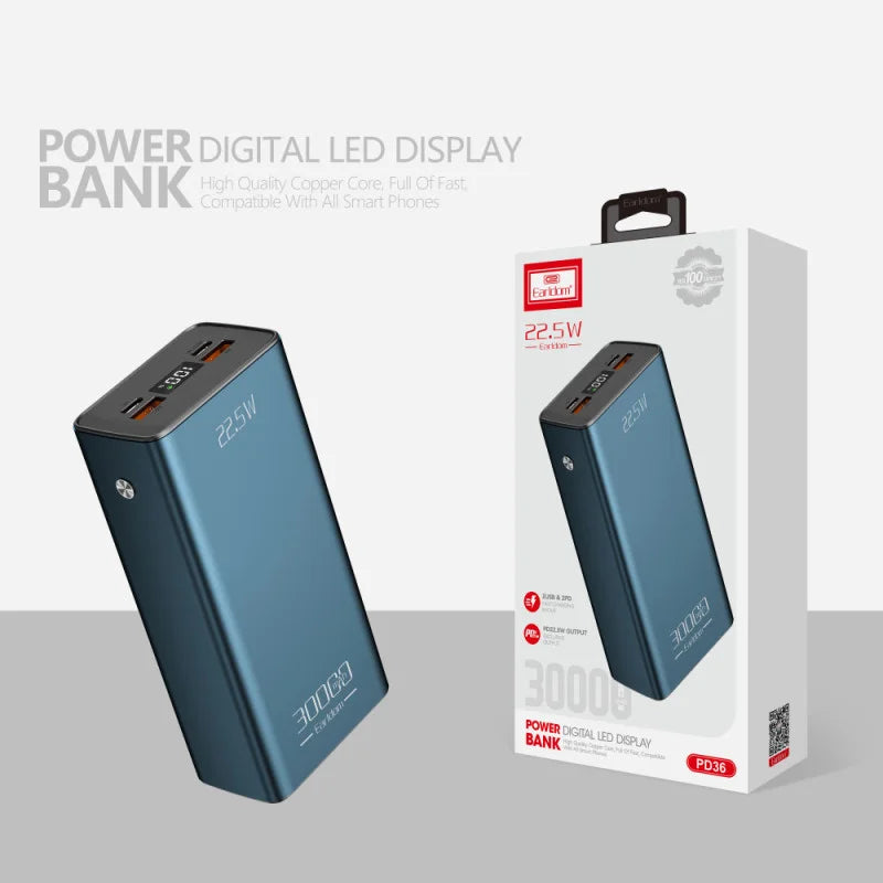 Powerbank Earldom PD36, 30000mAh, 22.5W Fast Charging, me ekran LED