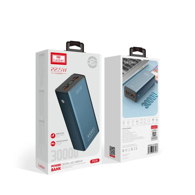 Powerbank Earldom PD36, 30000mAh, 22.5W Fast Charging, me ekran LED