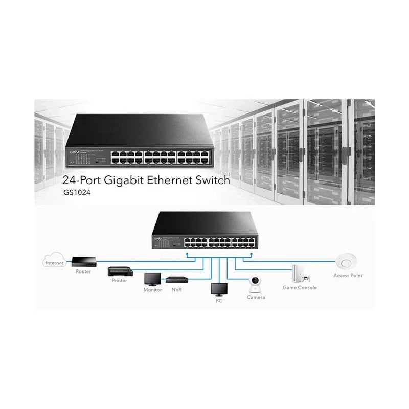 Gigabit Switch Cudy GS1024 3.0 – 24 Porta, 10/100/1000 Mbps, Unmanaged, Metal, Rack/Desk