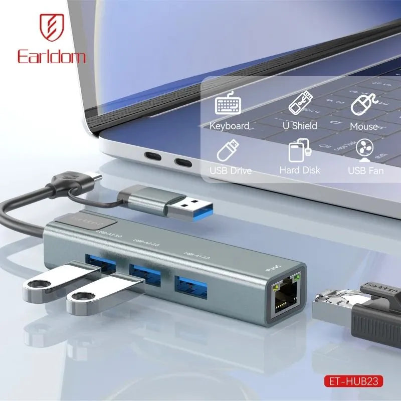 Usb Hub23 5ne1 USB & USB- C TO RJ45 LAN HUB