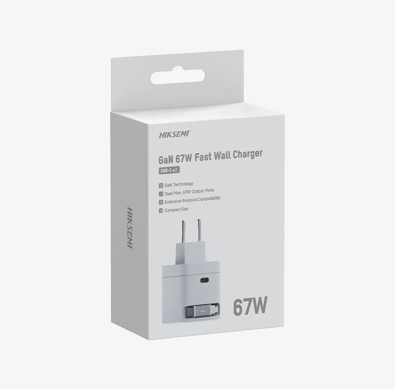 Adapter Hiksemi HS-HUB-GaN67, 67 W GaN Karikues Me Dy Porta USB-C, EU Plug