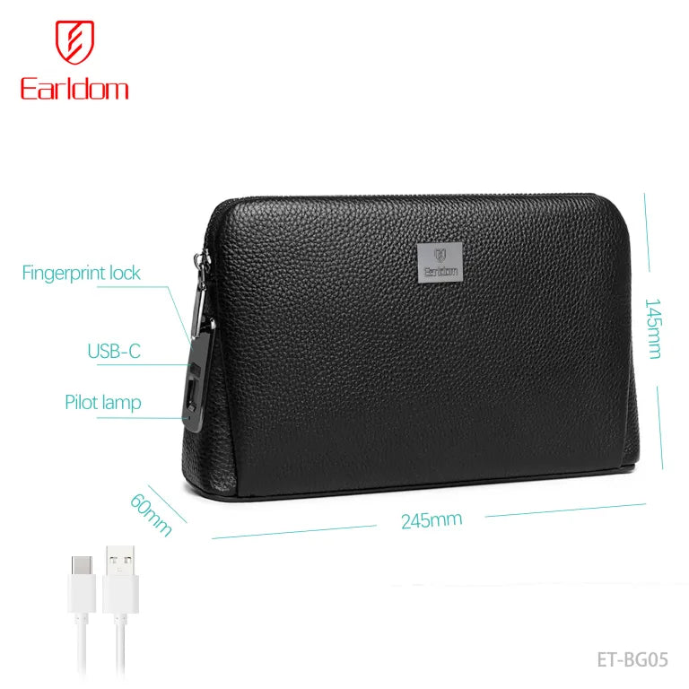 Çantë dore për meshkuj Earldom BG05, anti-theft, me fingerprint lock, lëkurë premium