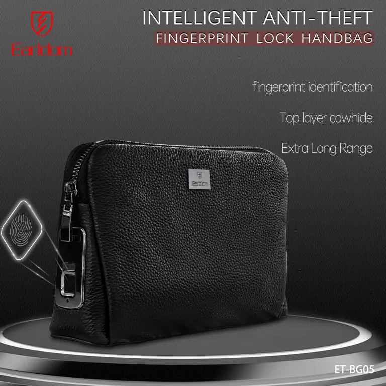Çantë dore për meshkuj Earldom BG05, anti-theft, me fingerprint lock, lëkurë premium