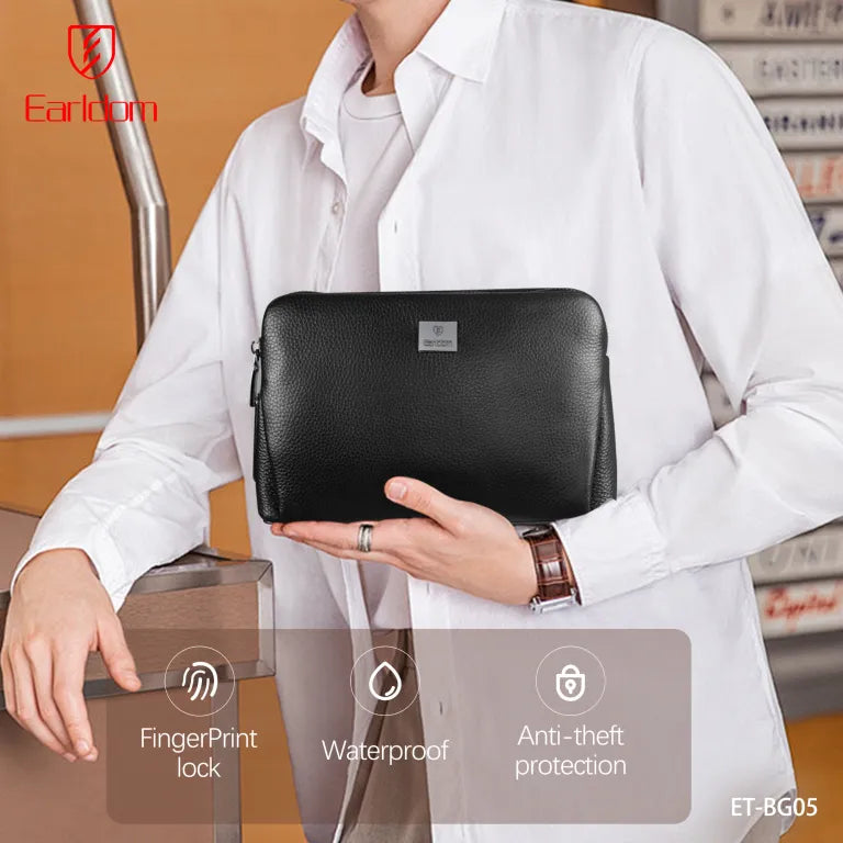 Çantë dore për meshkuj Earldom BG05, anti-theft, me fingerprint lock, lëkurë premium