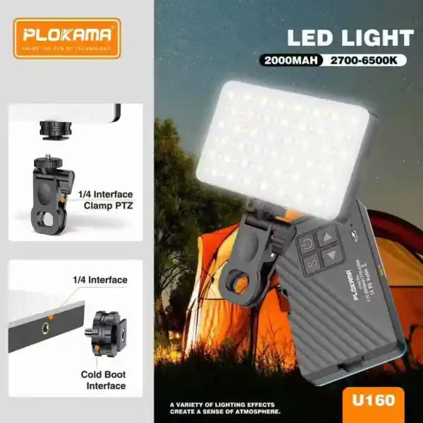 Dritë e vogel për celular/kamerë Plokama U160 LED, Tricolor, 6.5W