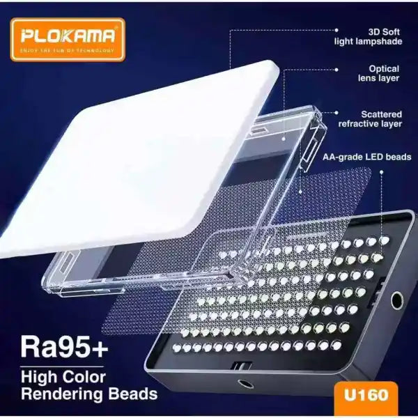 Dritë e vogel për celular/kamerë Plokama U160 LED, Tricolor, 6.5W