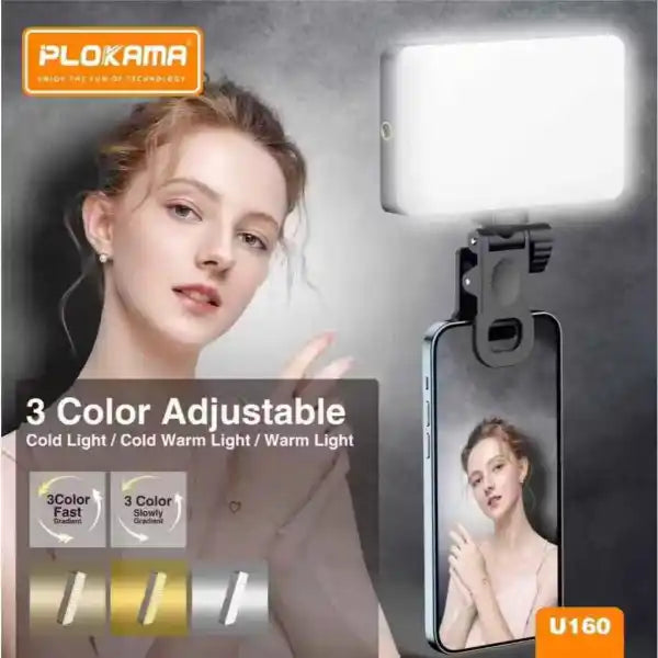 Dritë e vogel për celular/kamerë Plokama U160 LED, Tricolor, 6.5W